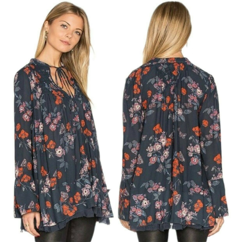 Free People Flowy Floral Oversized Tunic Top | Size XS